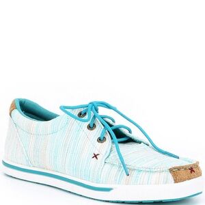 Twisted X Striped Blue and White Flats